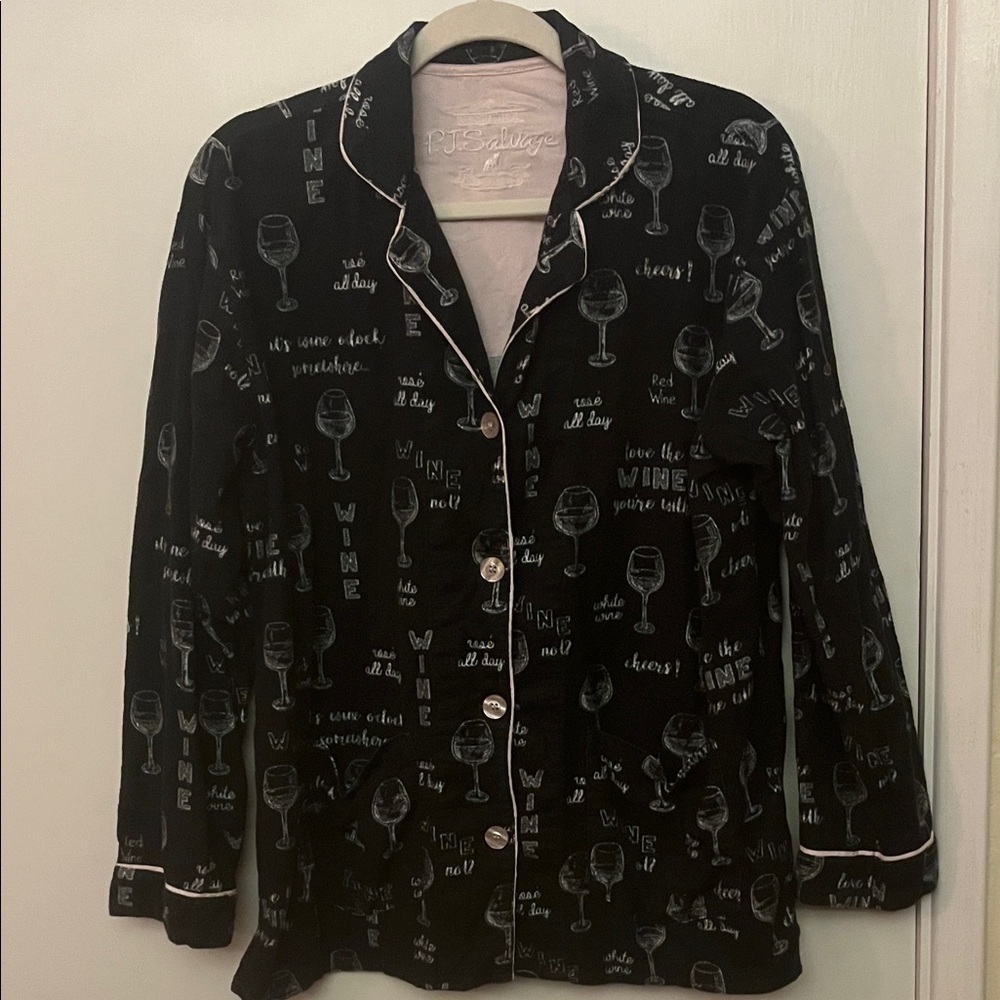 P.J. Salvage Black Flannel Pajama Top with Wine Print size small